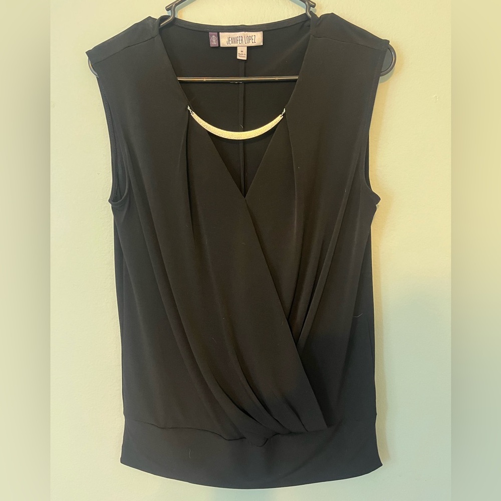 Jennifer Lopez Black Draped Sleeveless Blouse - Picture 1 of 4